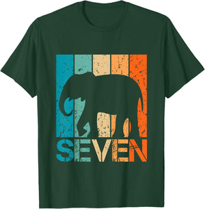 Kids Funny 7th Elephant Birthday 7 Year Old Birthday Elephant T-Shirt - T-Shirt | Forest