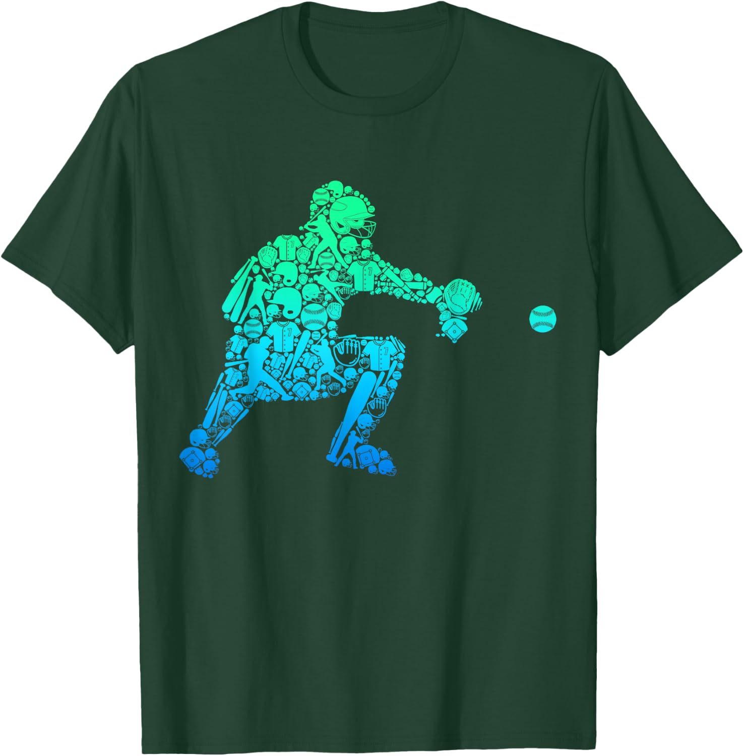 Baseball Catcher Player Youth Men Kids Boys T-Shirt - T-Shirt | Forest