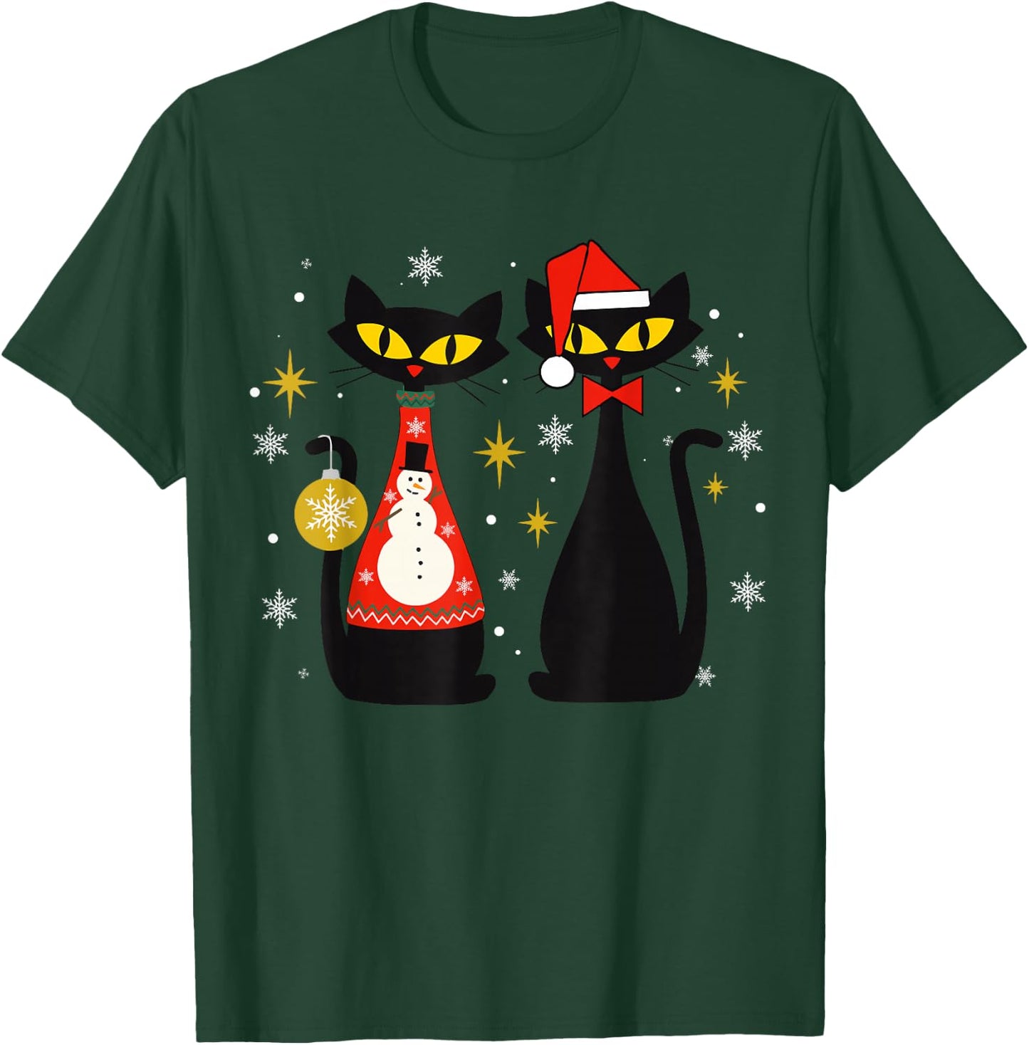 Mid Century Modern Look Cats Christmas Retro 50s 60s Xmas T-Shirt - T-Shirt | Forest