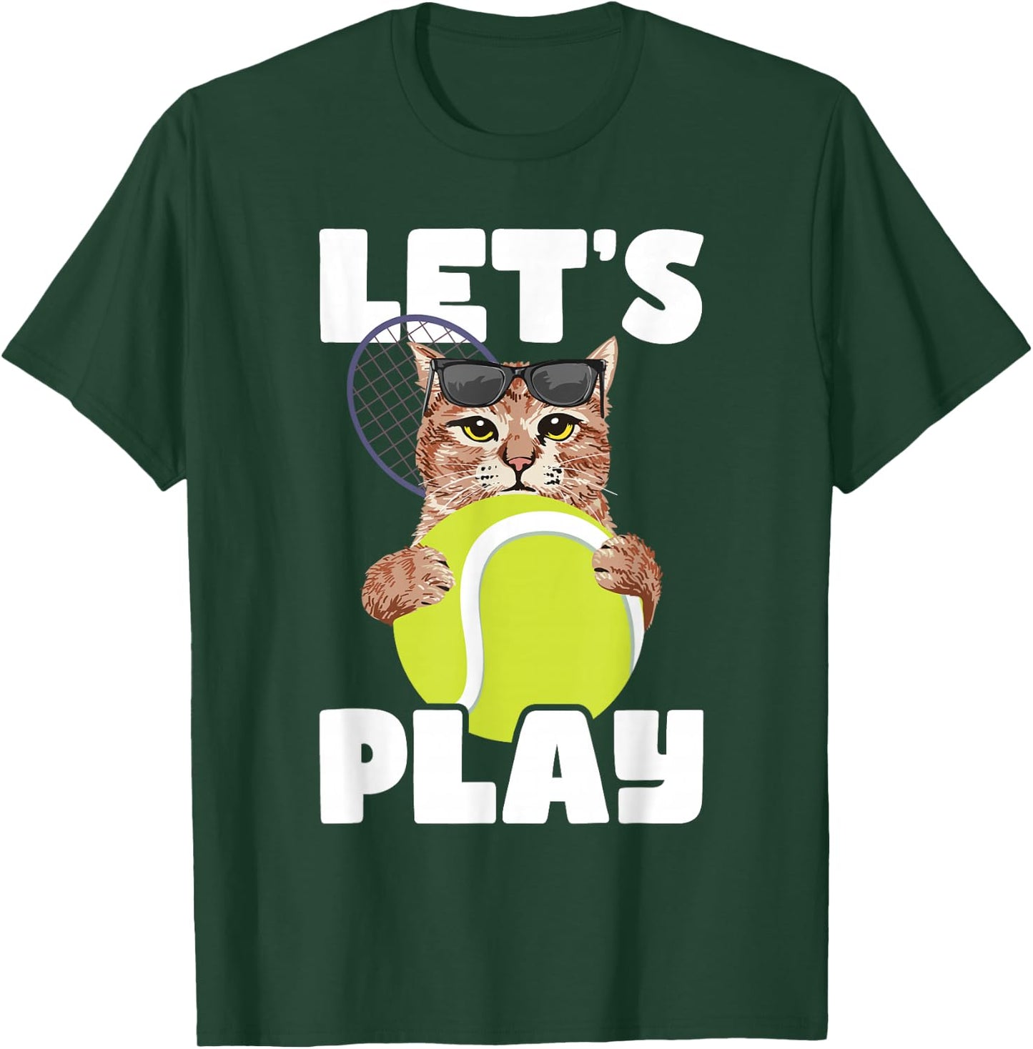 Let's Play - Cat Sunglasses Tennis Player Sports Tournament T-Shirt - T-Shirt | Forest