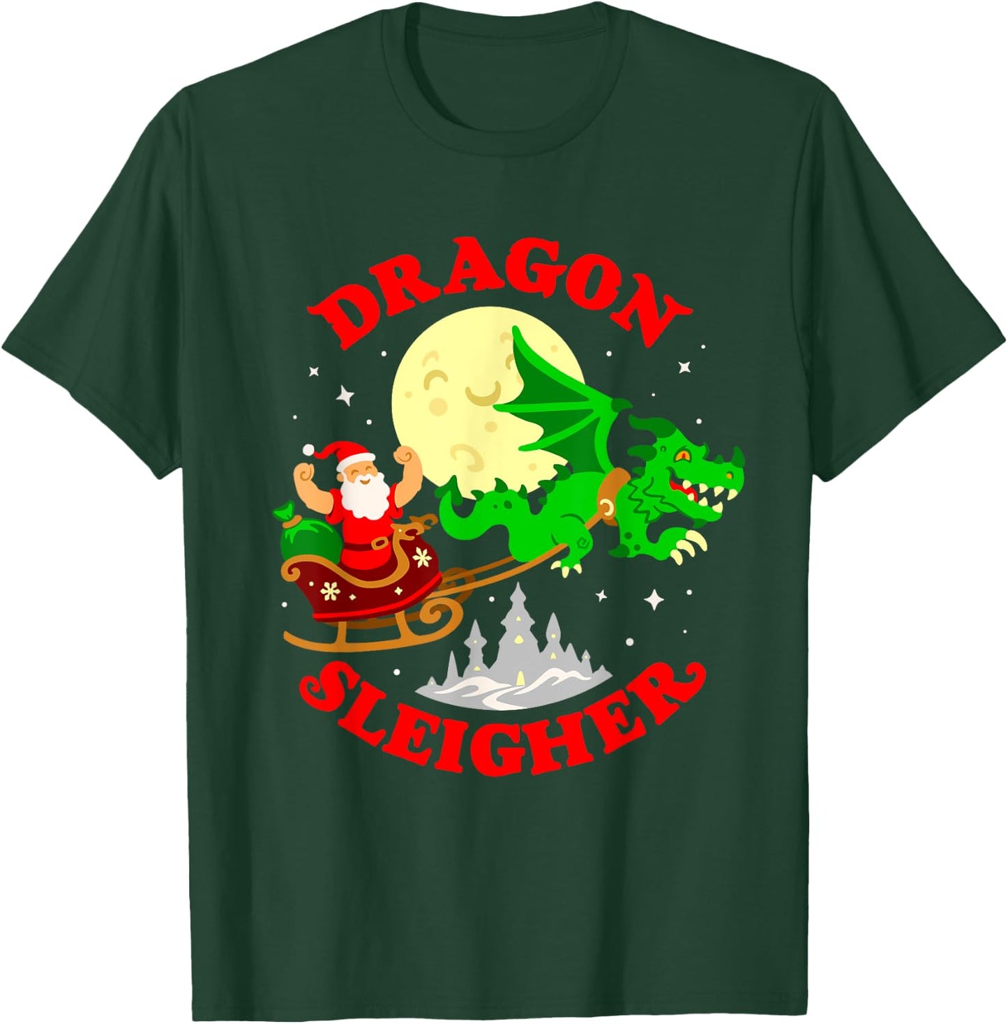 Dragon Sleigher Funny Cute Fantasy Dragon Santa Christmas T-Shirt - T-Shirt | Forest