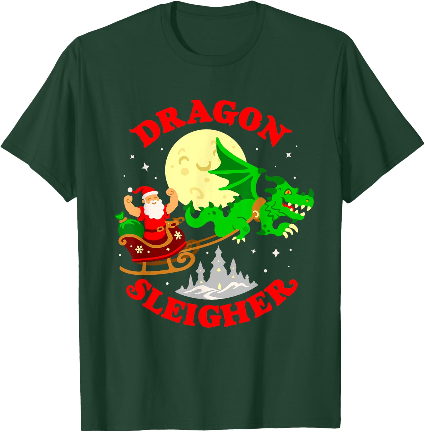 Dragon Sleigher Funny Cute Fantasy Dragon Santa Christmas T-Shirt - T-Shirt | Forest
