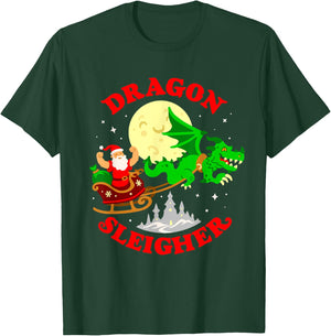 Dragon Sleigher Funny Cute Fantasy Dragon Santa Christmas T-Shirt - T-Shirt | Forest