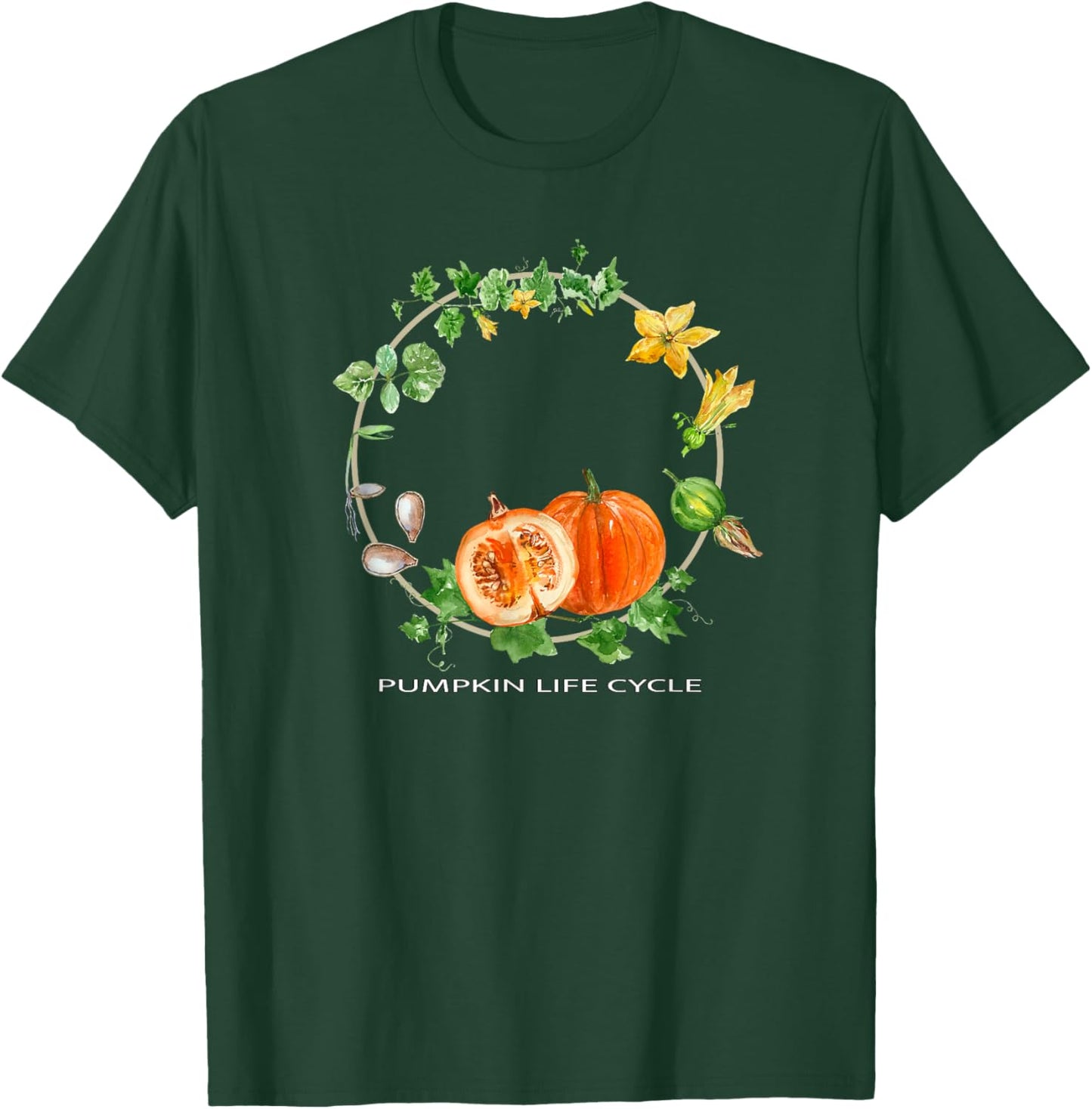 Pumpkin Life Cycle Gardening Fruit Plant Growth Stages Art T-Shirt - T-Shirt | Forest