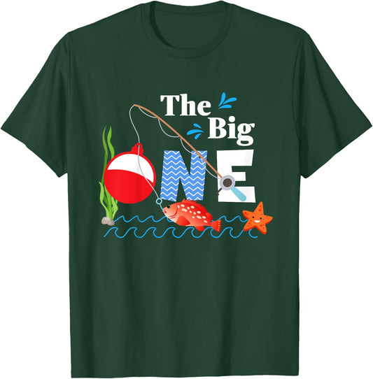 Kids Fishing The Big One Year 1st First Birthday Little Fisherman T-Shirt - T-Shirt | Forest