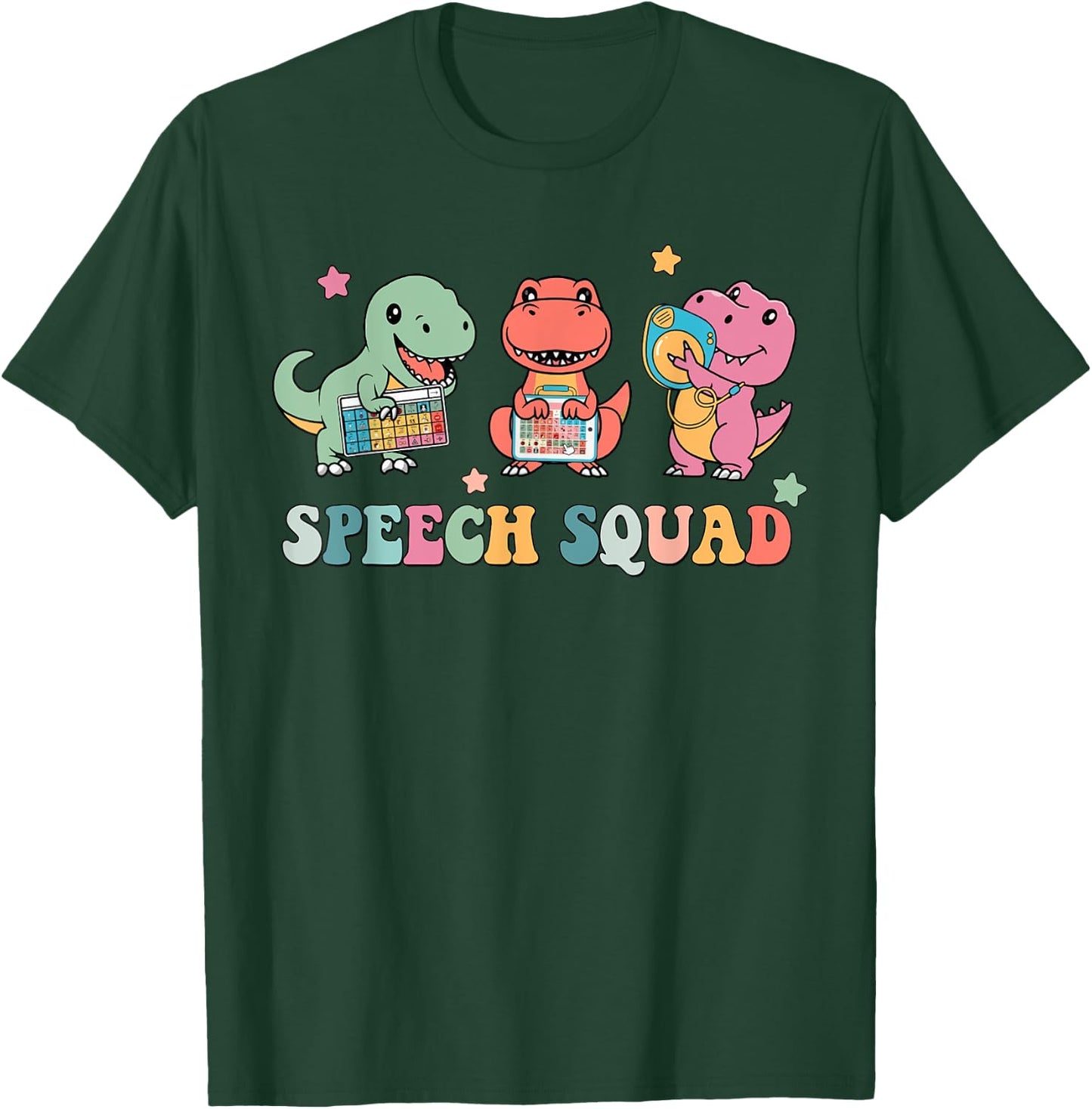 Speech Squad Cute Dinosaur Speech Therapy - Women's Black Short Sleeve - Size Small T-Shirt - T-Shirt | Forest