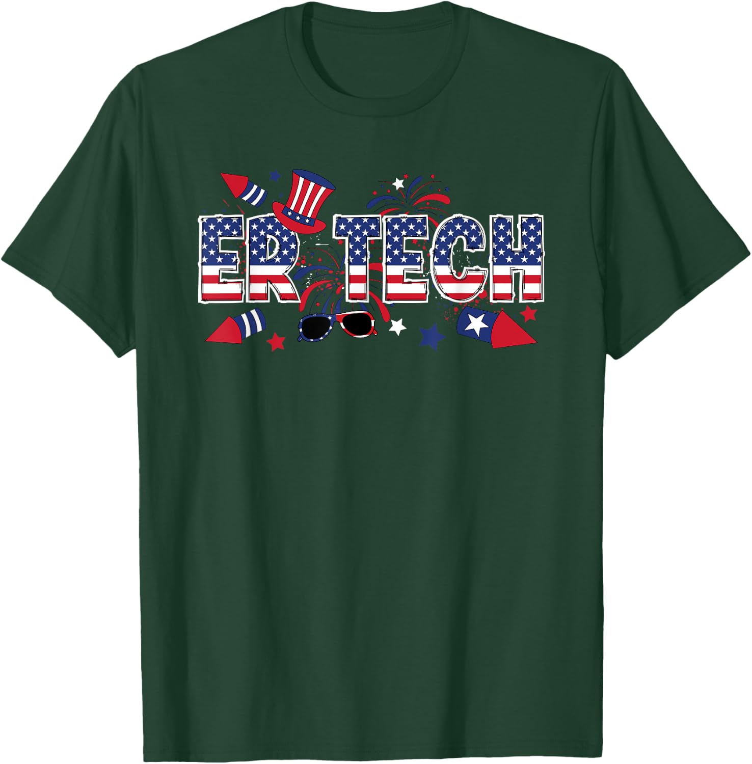 4th Of July ER Tech American Flag Emergency Room Technician Men T-Shirt - T-Shirt | Forest