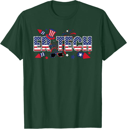 4th Of July ER Tech American Flag Emergency Room Technician Men T-Shirt - T-Shirt | Forest