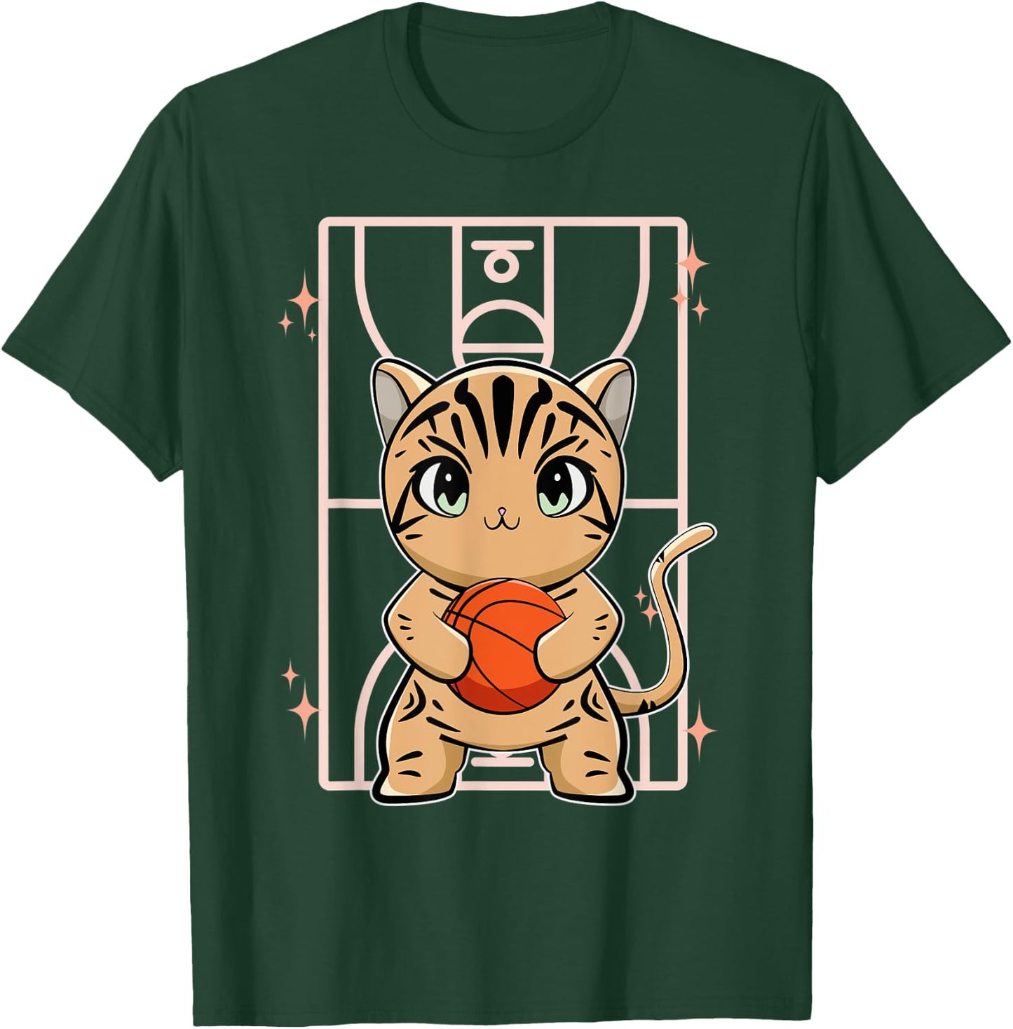 American Shorthair Cat With Basketball Men Women Kids T-Shirt - T-Shirt | Forest