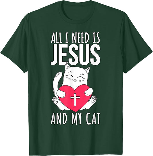 Jesus And My Cat - Christian T-Shirt - T-Shirt | Forest