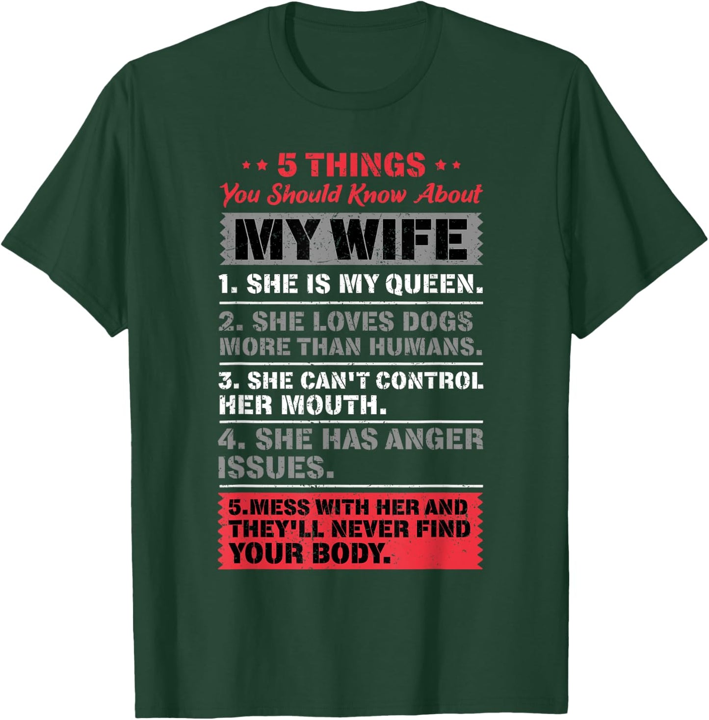 5 Things You Should Know About My Wife Husband Giftidea T-Shirt - T-Shirt | Forest