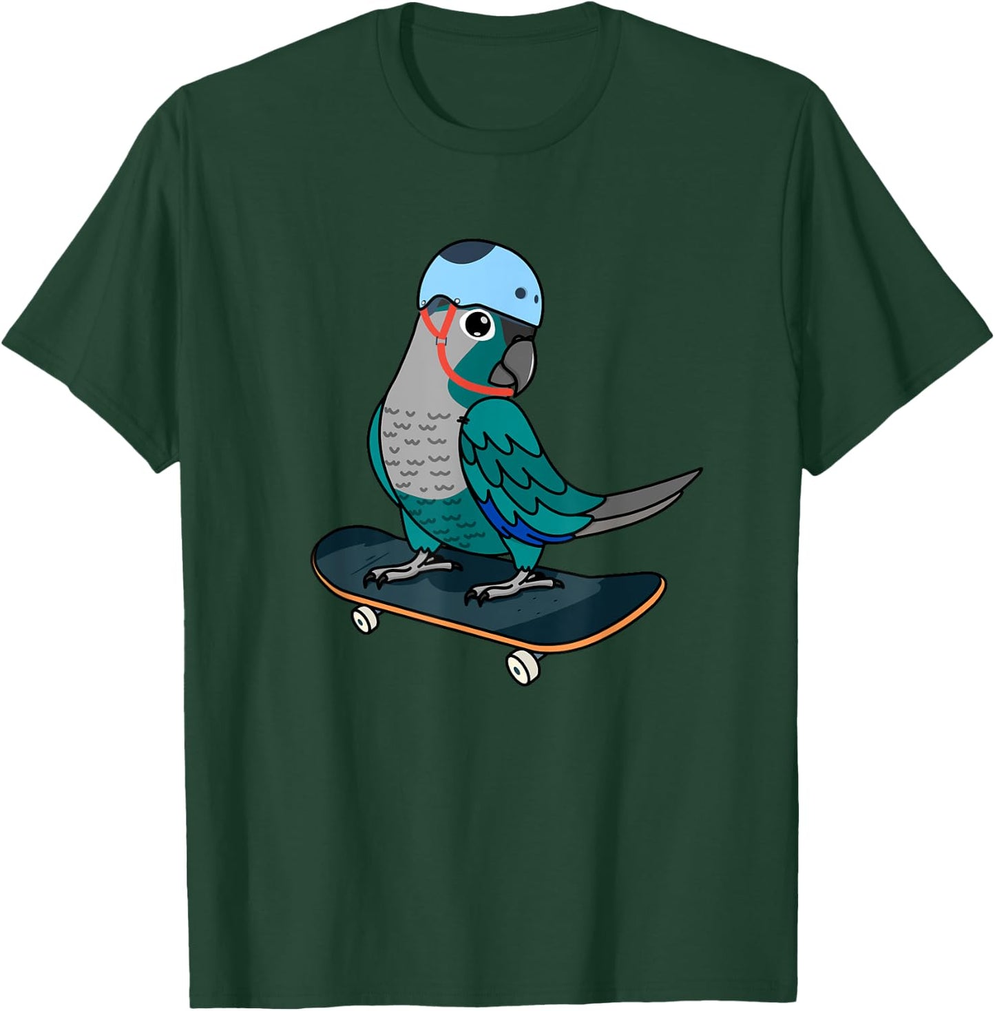 Skateboarding Parrot I Turquoise Green Cheek Conure T-Shirt - T-Shirt | Forest