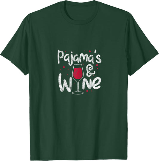 Wine Pajamas Red Wine Glass Pajama Drinking Party Distressed T-Shirt - T-Shirt | Forest
