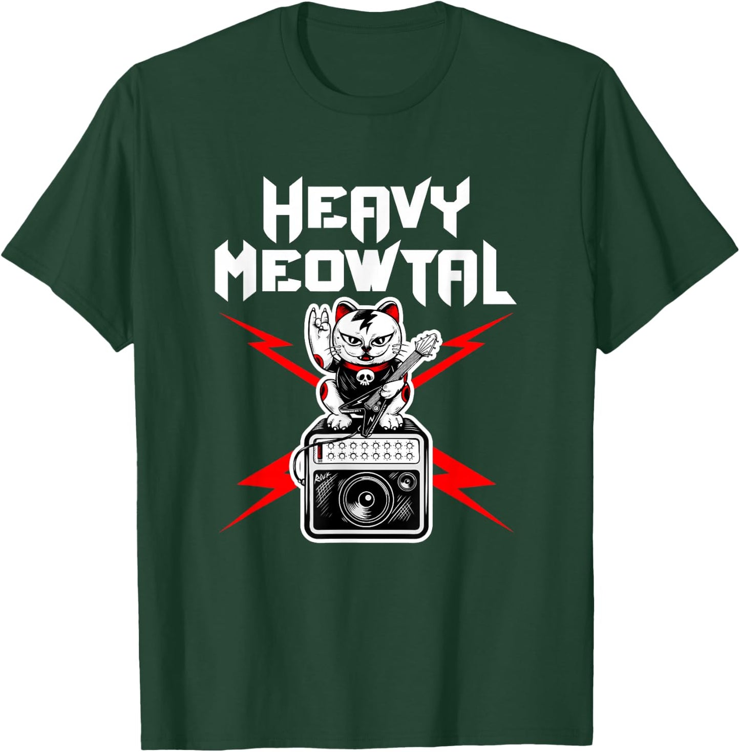 Heavy Meowtal Cat Metal Music Rock Guitarist Bassist T-Shirt - T-Shirt | Forest