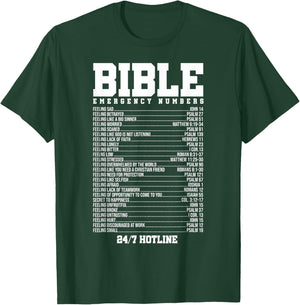 Bible Verses Emergency Number Hotline Christian Religious T-Shirt - T-Shirt | Forest