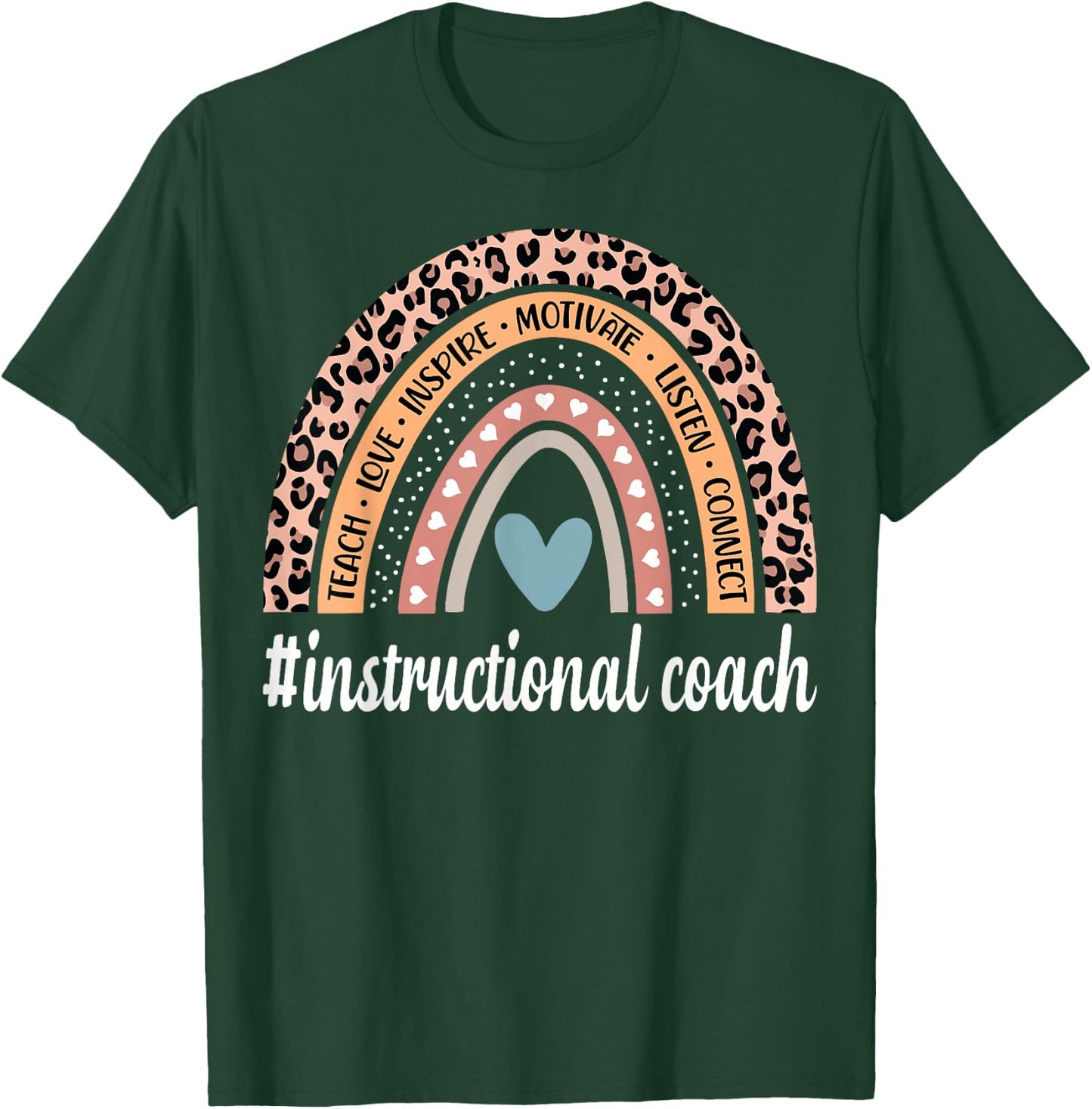 Instructional Coach Rainbow Leopard Teacher T-Shirt - T-Shirt | Forest