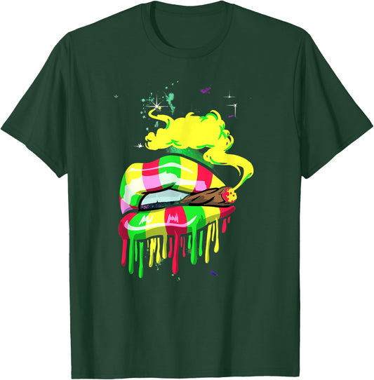 Love Marijuana Pot Smoker Peace Love Reggae Lips T-Shirt - T-Shirt | Forest