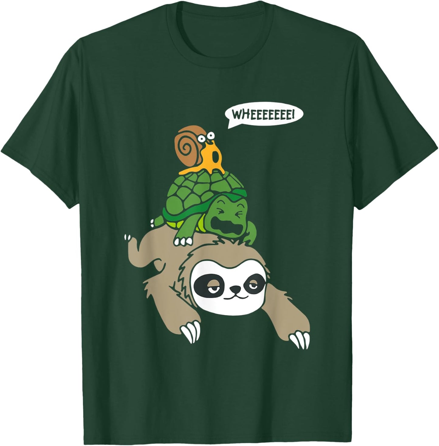 Weeee! Snail, Tortoise, Sloth Piggyback Ride Animal Lover T-Shirt - T-Shirt | Forest