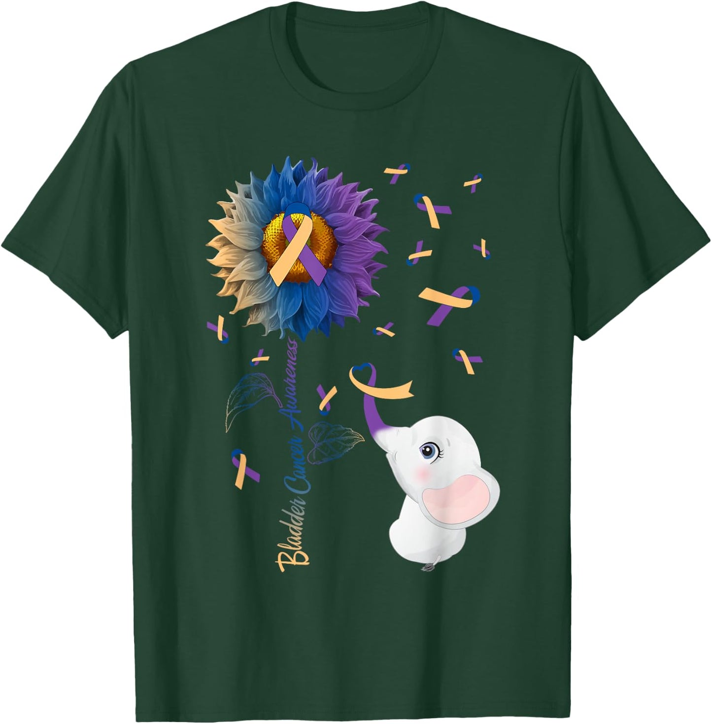 Elephant & Sunflower Bladder Cancer Awareness Month Warrior T-Shirt - T-Shirt | Forest