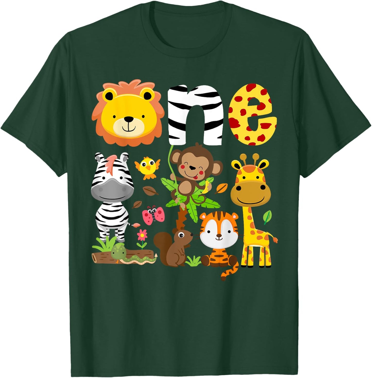 1st Birthday One Year Old Zoo Theme Safari Jungle Animals T-Shirt - T-Shirt | Forest