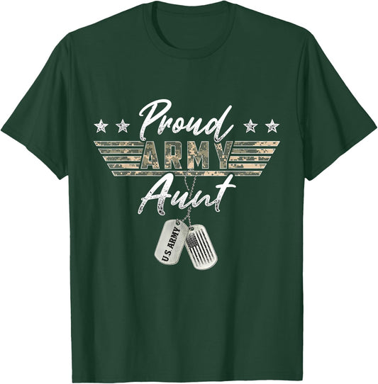 Proud U.S. Army & Military Family Military Gift Proud Army Aunt American Veteran Military T-Shirt - T-Shirt | Forest