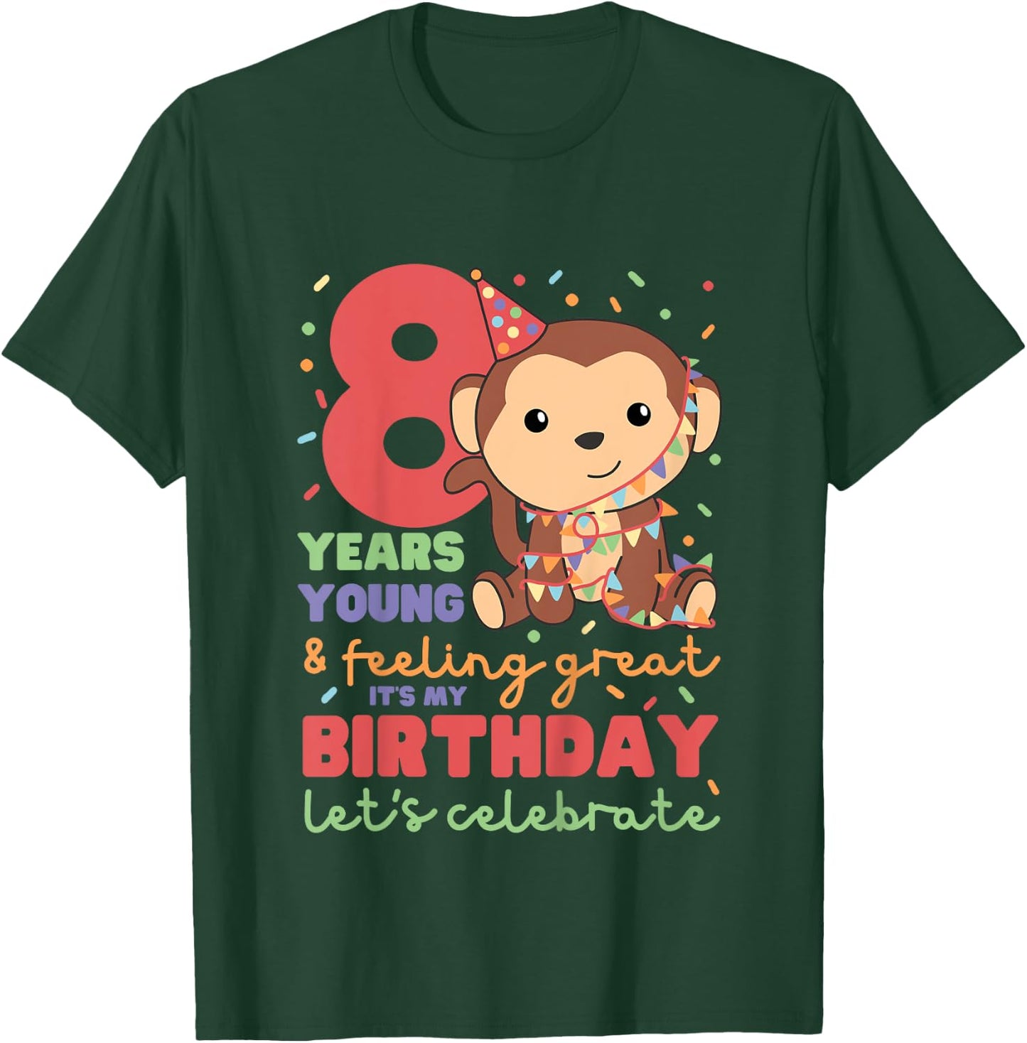 Monkey For The 8th Birthday For Children Eight Years Old T-Shirt - T-Shirt | Forest