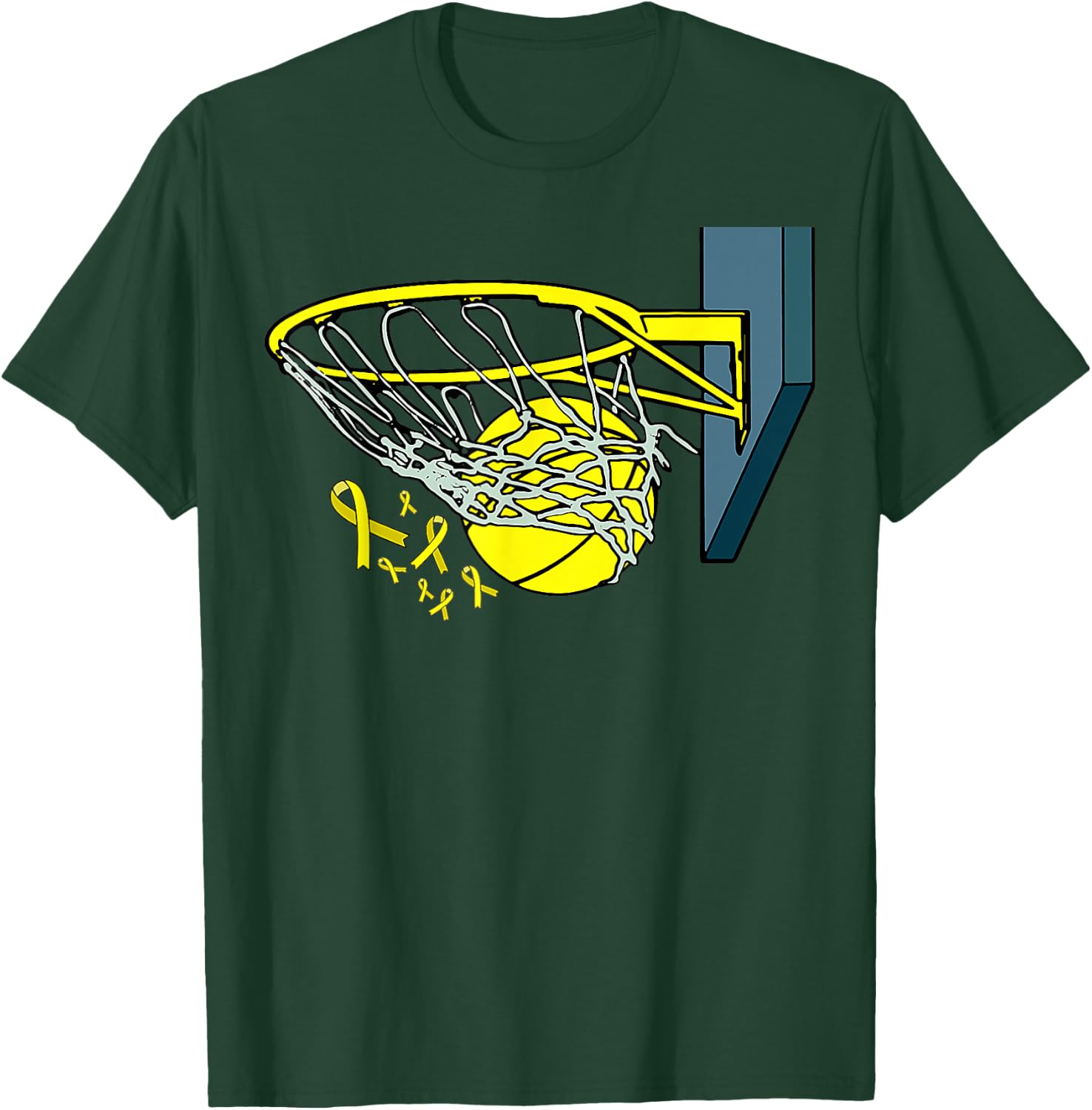 Basketball Player Yellow Ribbon Sarcoma Cancer Awareness T-Shirt - T-Shirt | Forest