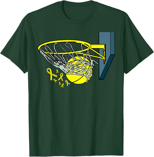 Basketball Player Yellow Ribbon Sarcoma Cancer Awareness T-Shirt - T-Shirt | Forest