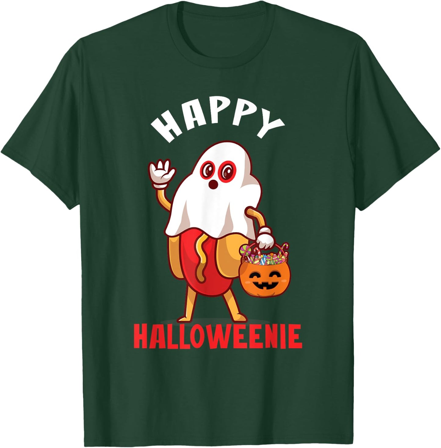 Happy Halloweenie Halloween Hot Dog Ghost Funny T-Shirt - T-Shirt | Forest