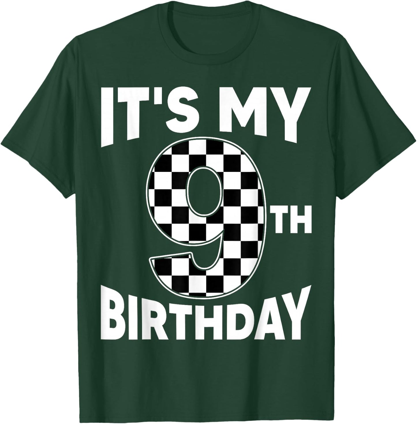 9 Year Old Birthday Racing Car Flag It's My 9th Birthday Boy T-Shirt - T-Shirt | Forest