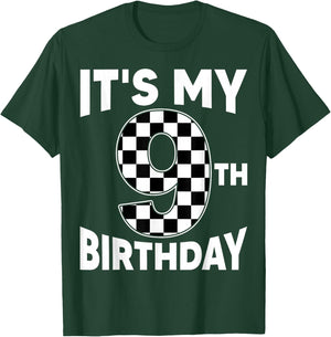 9 Year Old Birthday Racing Car Flag It's My 9th Birthday Boy T-Shirt - T-Shirt | Forest