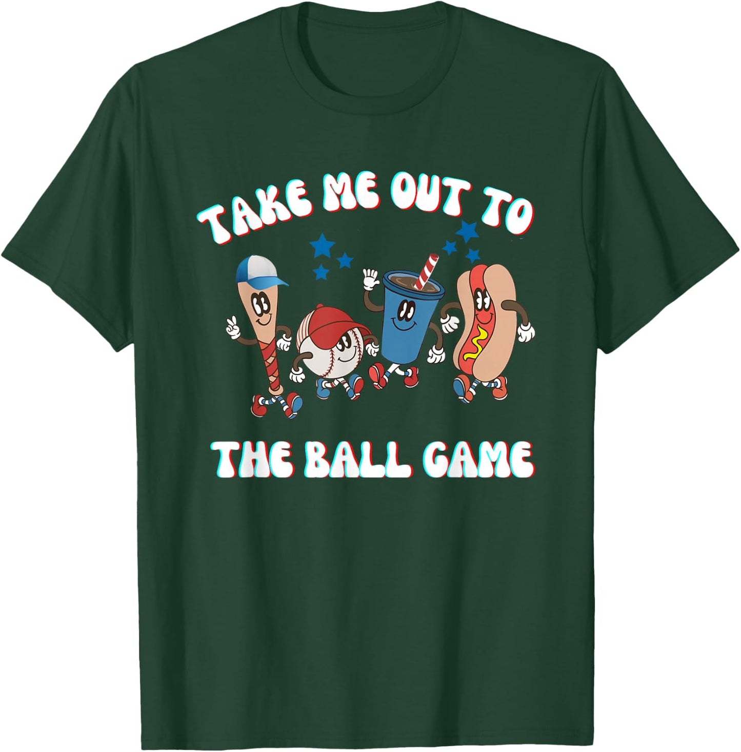 Retro Take Me Out ToThe Ball Game Baseball Hot Dog Bat Ball T-Shirt - T-Shirt | Forest