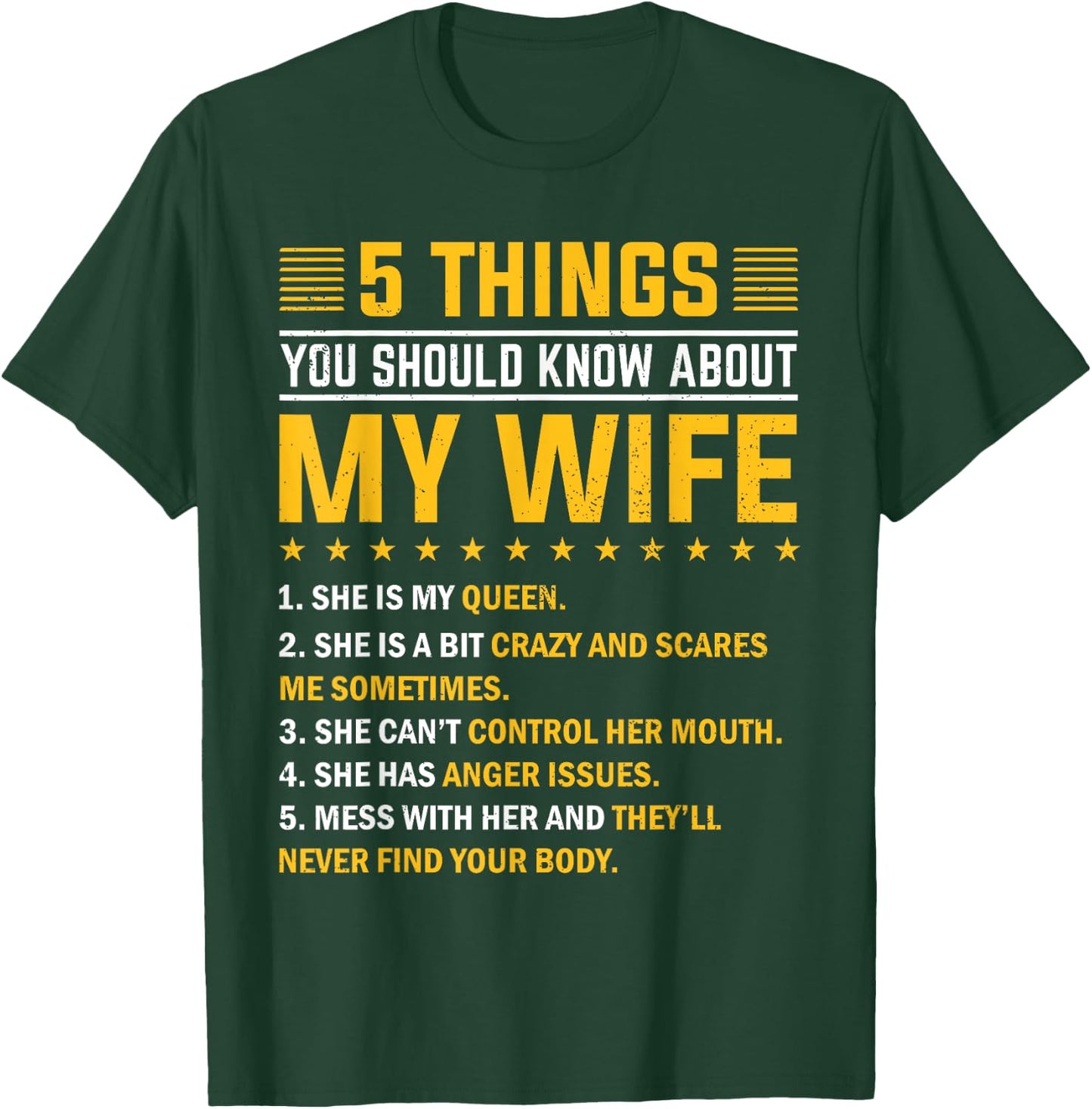 5 Things You Should Know About My Wife Funny Mommy T-Shirt - T-Shirt | Forest