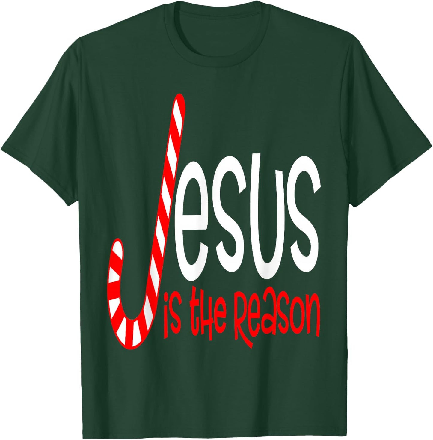 Jesus is The Reason Christian Religious Christmas Candy Cane T-Shirt - T-Shirt | Forest