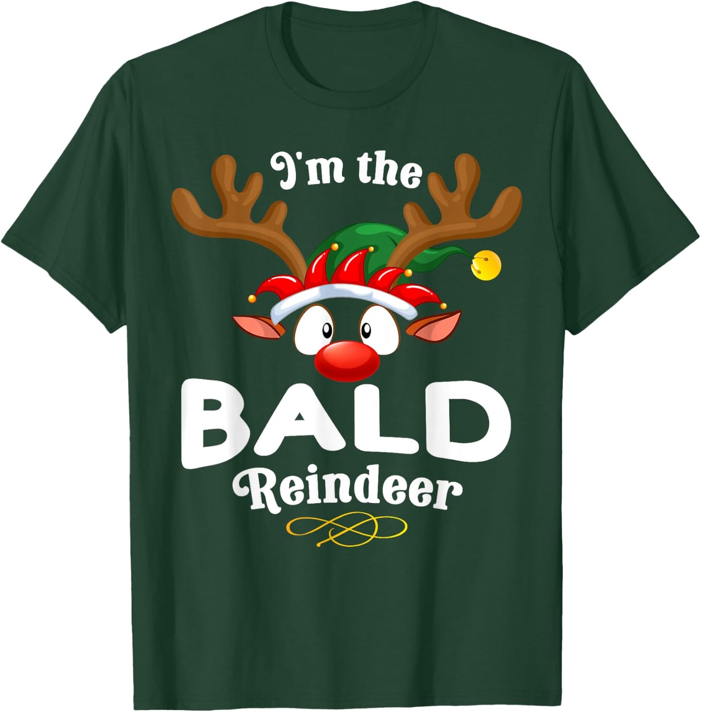 Christmas PJS Bald XMas Reindeer Matching T-Shirt - T-Shirt | Forest
