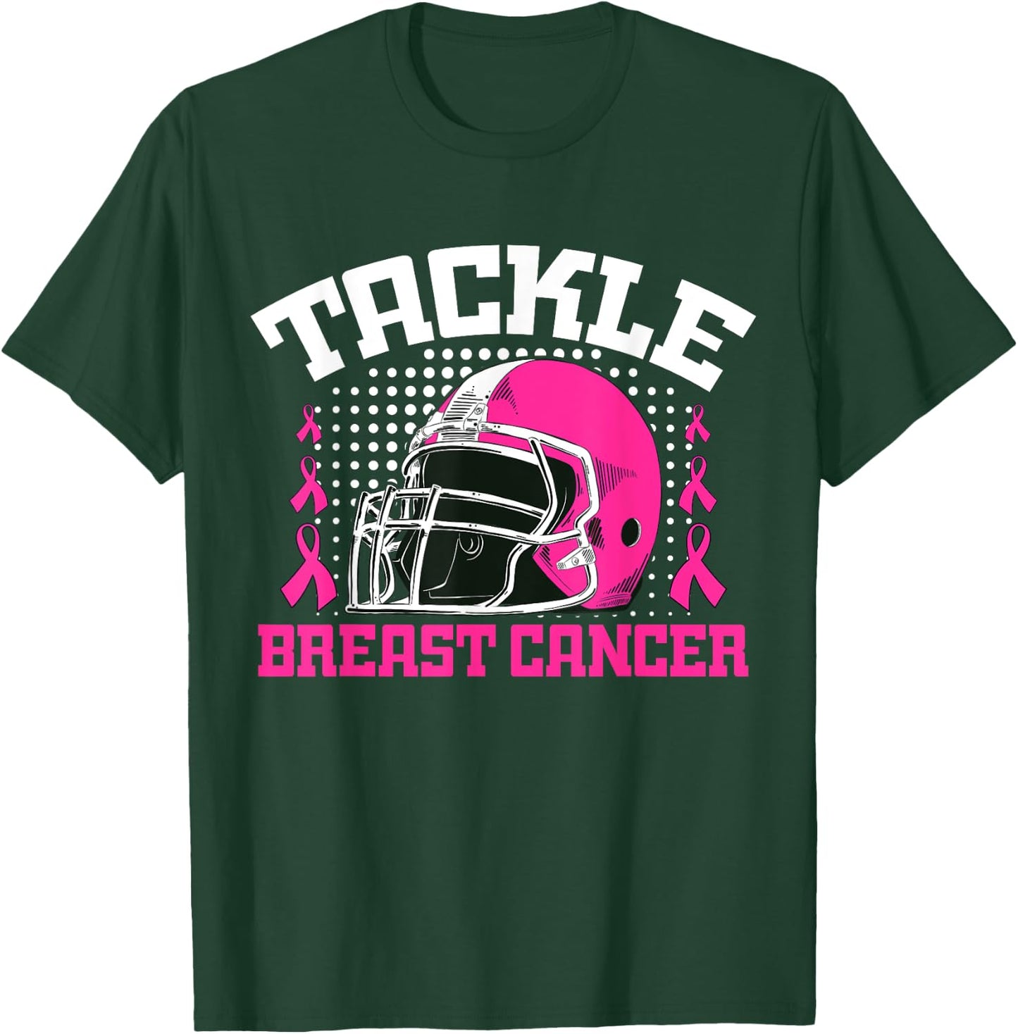 Tackle Football Breast Cancer Awareness Pink Ribbon Boys Kid T-Shirt - T-Shirt | Forest
