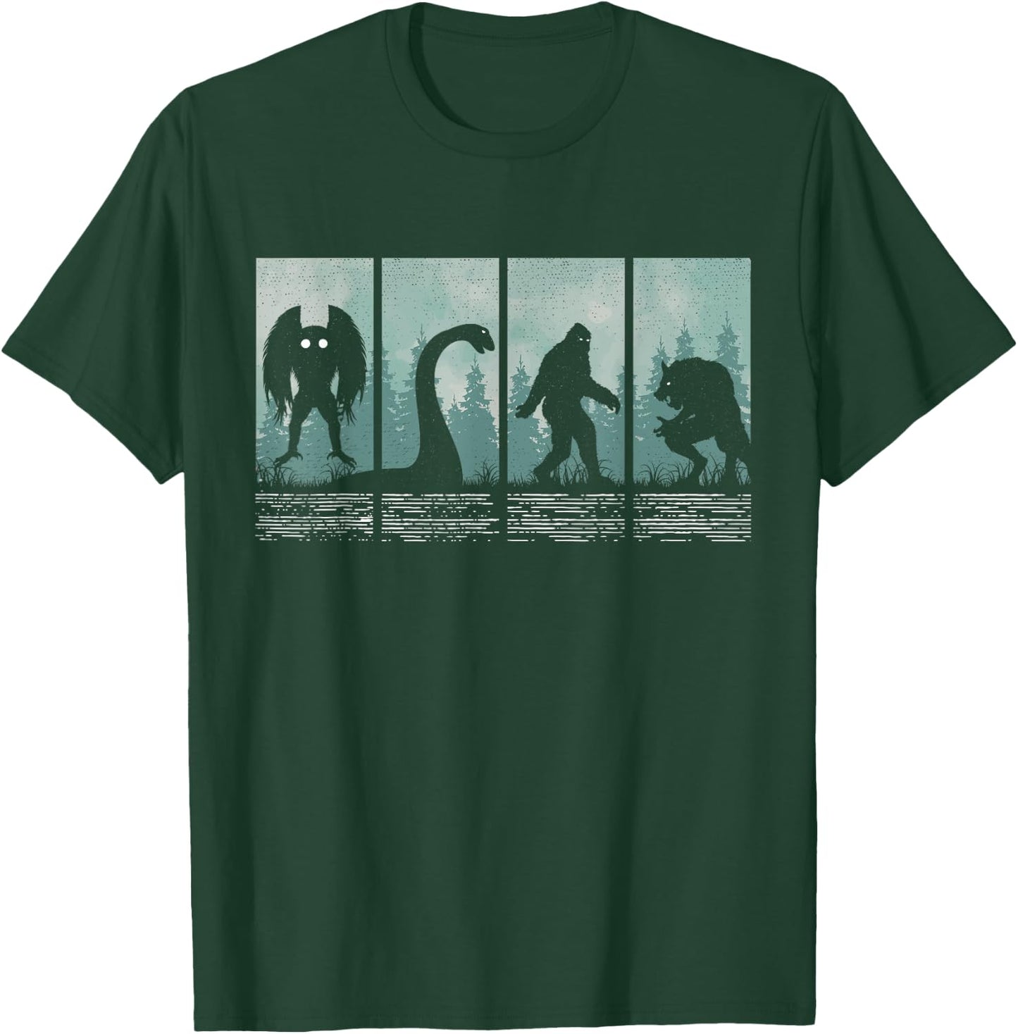 Bigfoot Loch Ness Monster Mothman and Dogman! Funny Cryptid T-Shirt - T-Shirt | Forest