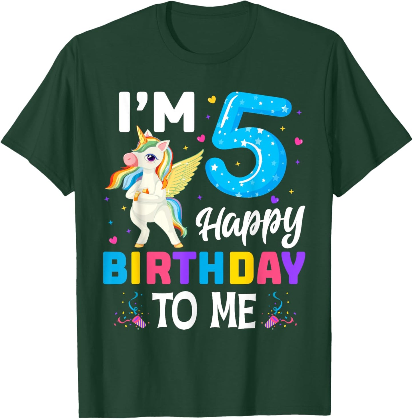 Unicorn 5th Birthday Party 5 Years Old Girl T-Shirt - T-Shirt | Forest