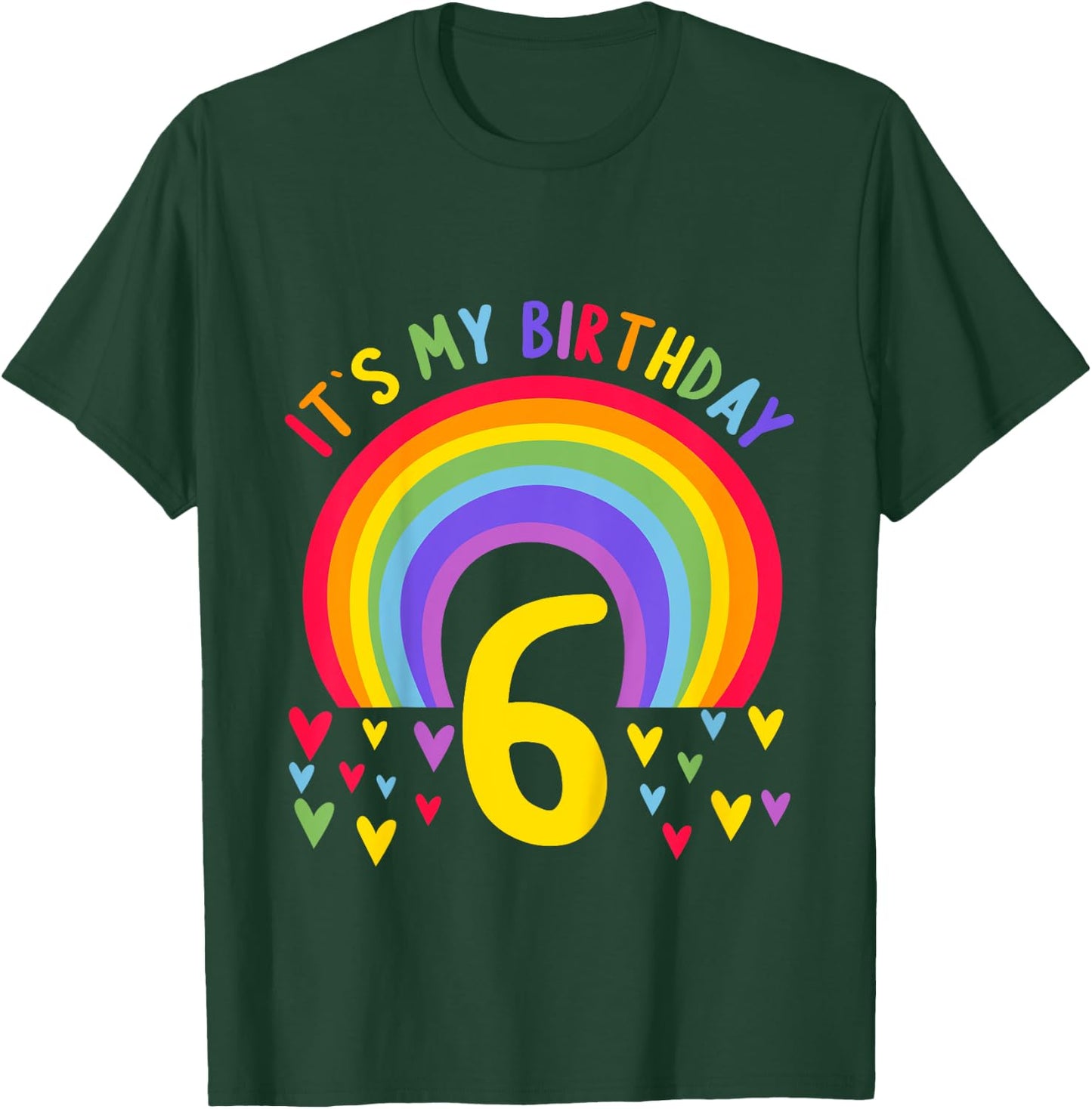 Kids 6 Years old 6 birthday outfit Boy girl Rainbow T-Shirt - T-Shirt | Forest