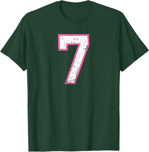 Vintage Number #7 Pink White Sports Team T-Shirt - T-Shirt | Forest