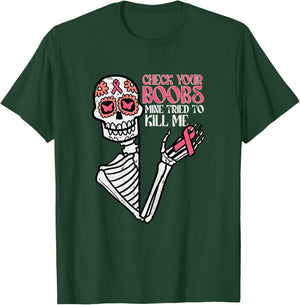 Sugar Skull Skeleton Funny Breast Cancer Awareness Women T-Shirt - T-Shirt | Forest
