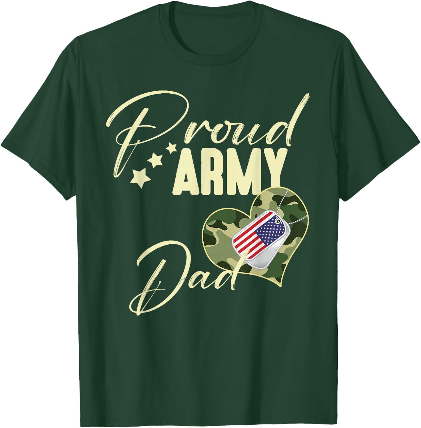 Proud Army DAD Camouflage Dog Tag USA American Flag T-Shirt - T-Shirt | Forest