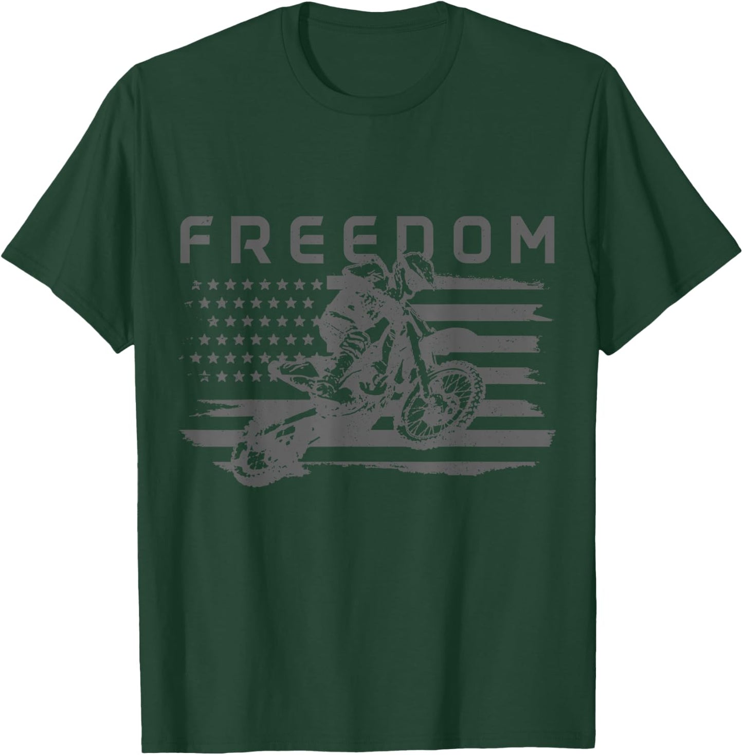 Motocross Freedom American Flag MX Patriotic Dirt Bike T-Shirt - T-Shirt | Forest
