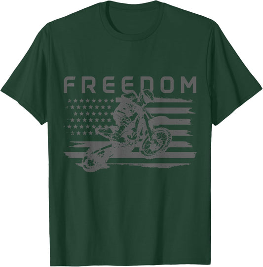 Motocross Freedom American Flag MX Patriotic Dirt Bike T-Shirt - T-Shirt | Forest