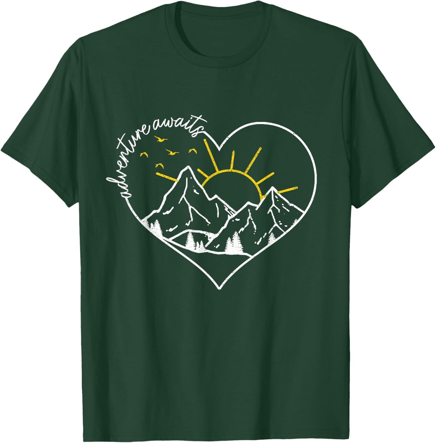 Adventure Awaits Hiking Camping Outdoor Heart Mountain Hiker T-Shirt - T-Shirt | Forest