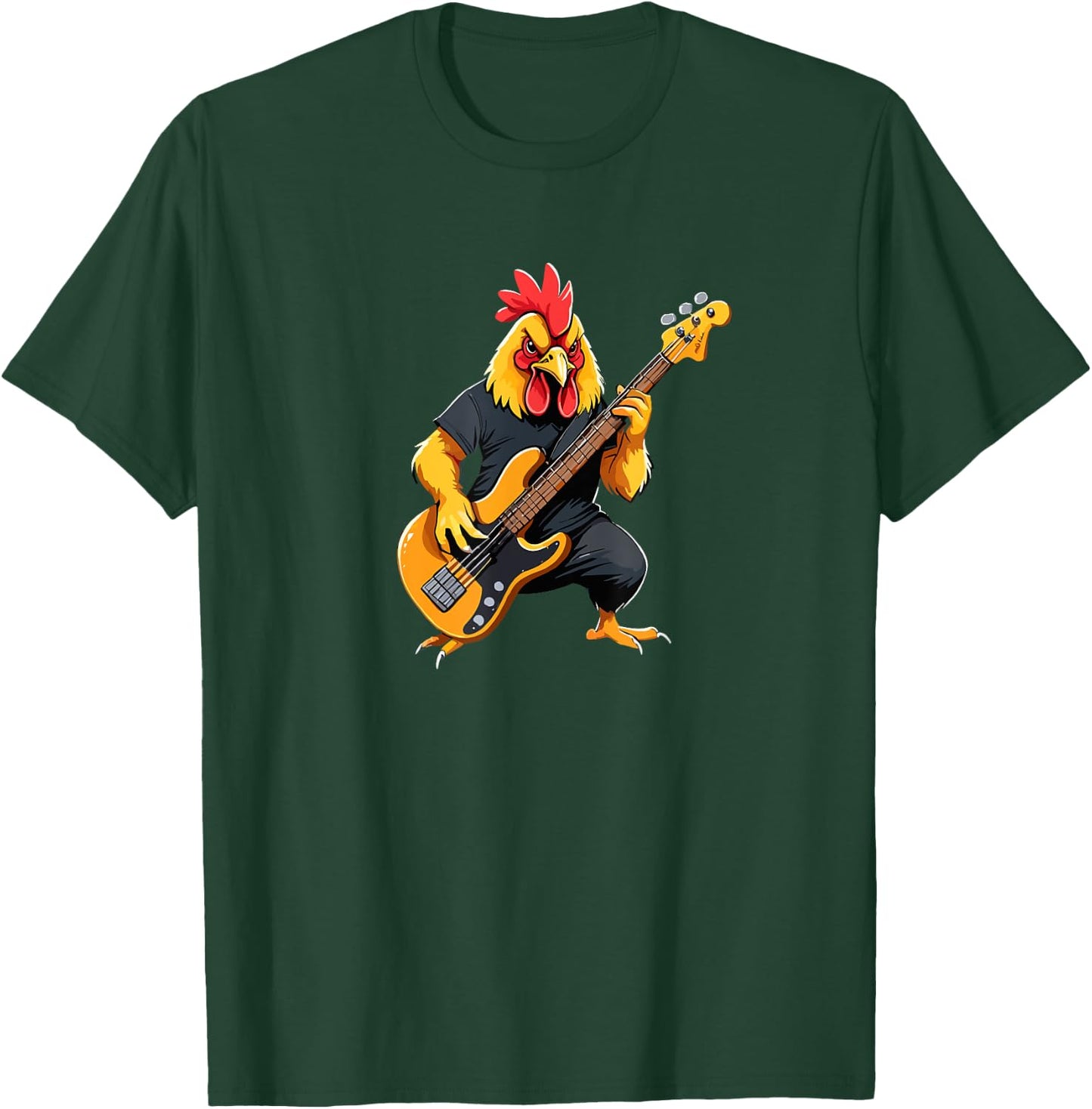 Chicken playing Bass Guitar, Chicken Guitarist T-Shirt - T-Shirt | Forest
