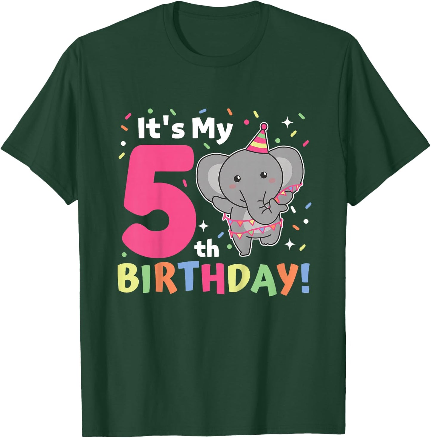 Kids Elephant 5th Birthday For Kids Five Years Old T-Shirt - T-Shirt | Forest