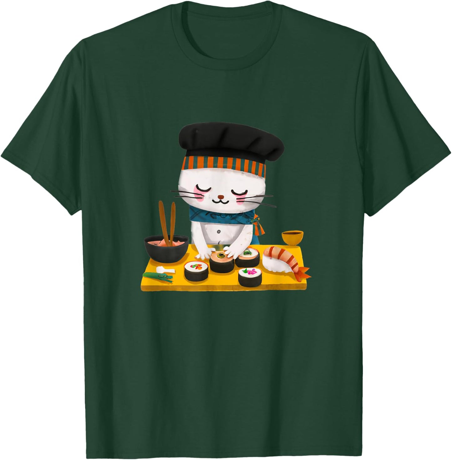 Sushi Cat Chef Kawaii Japanese Neko Men Women Girls Kids T-Shirt - T-Shirt | Forest