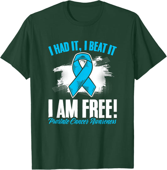 Beat I'm Free Light Blue Ribbon Prostate Cancer Awareness T-Shirt - T-Shirt | Forest