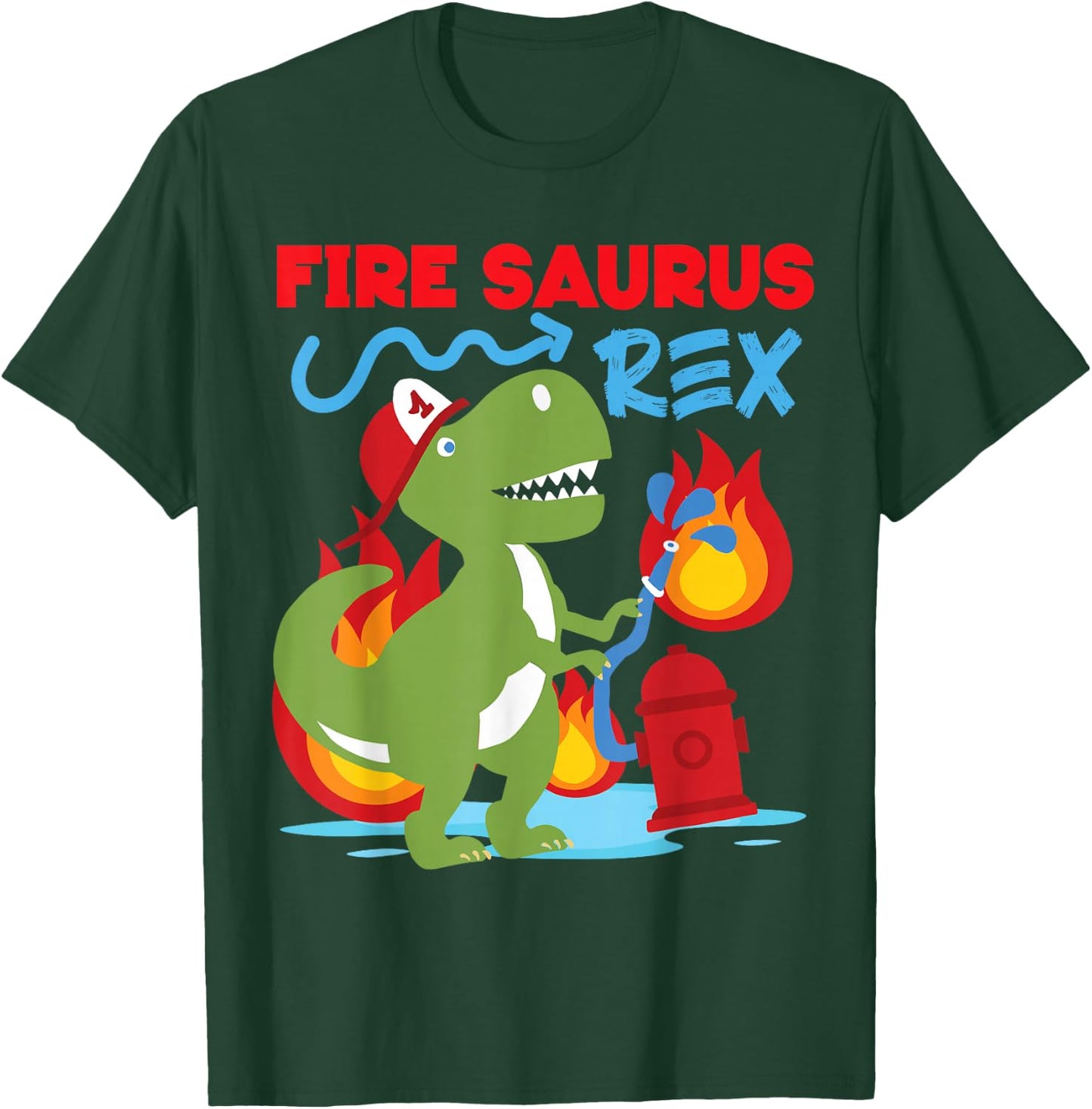 Fire Saurus Rex Firefighter Dinosaur T-Shirt - T-Shirt | Forest
